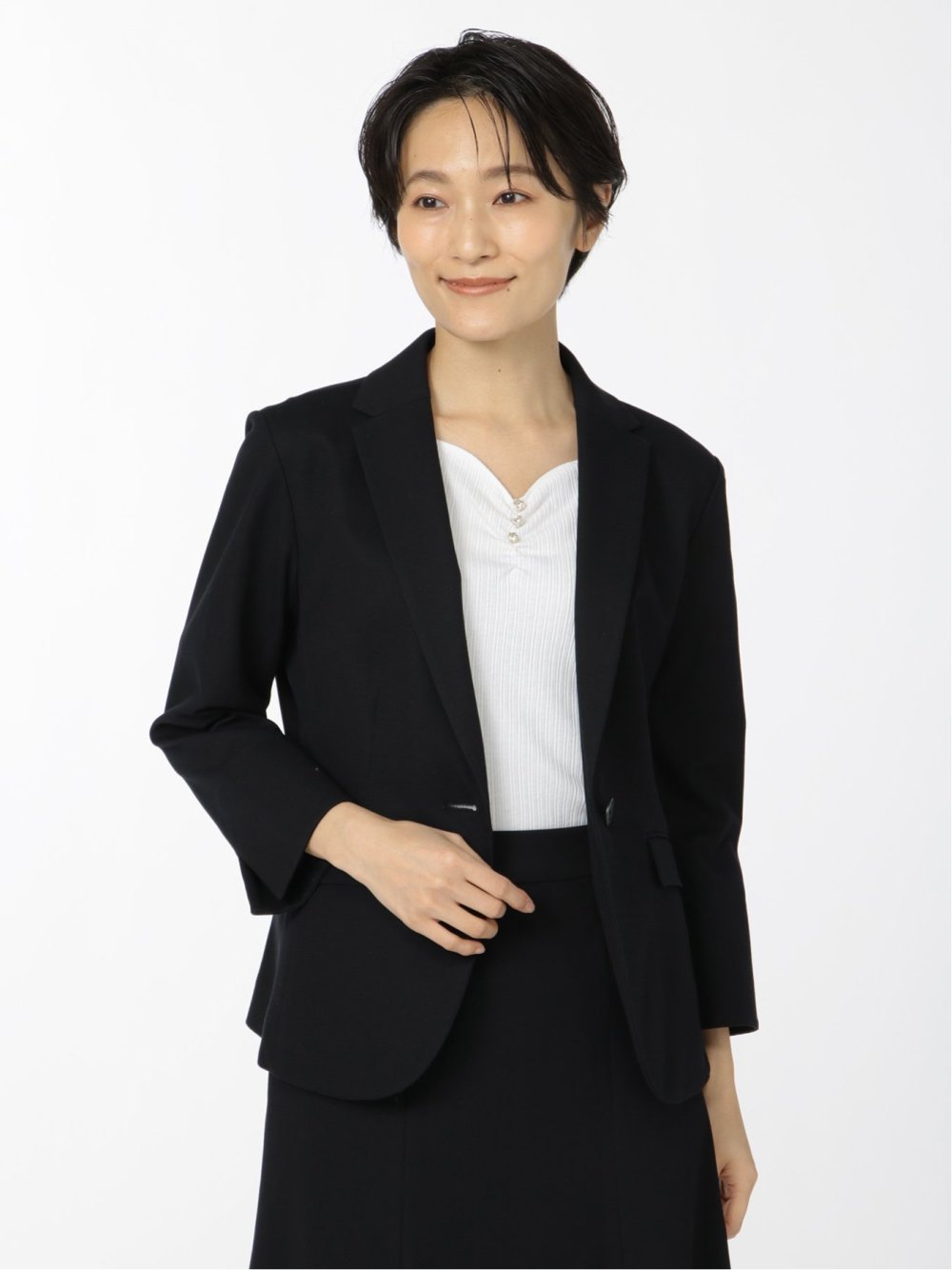 ドビーニット 1ボタン7分袖ジャケット 組織紺(セットアップ可能)