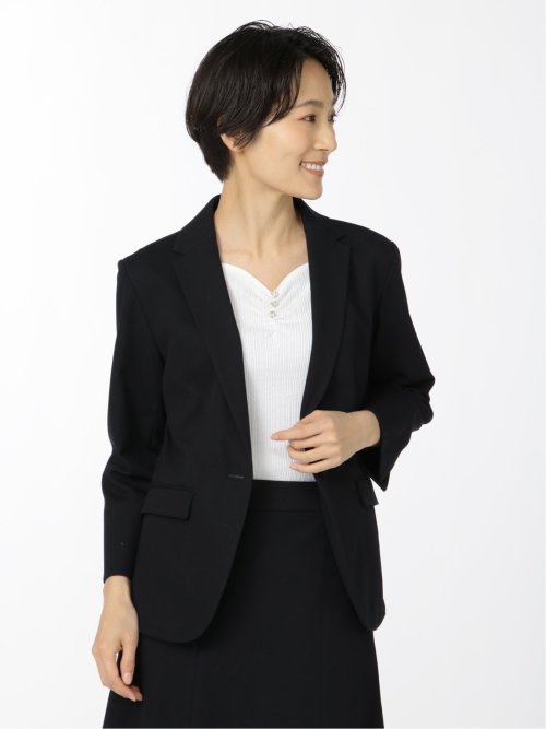 ドビーニット 1ボタン7分袖ジャケット 組織紺(セットアップ可能)