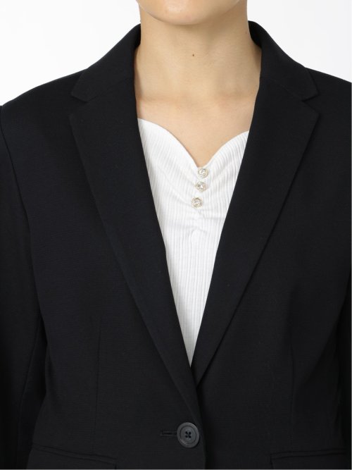 ドビーニット 1ボタン7分袖ジャケット 組織紺(セットアップ可能)