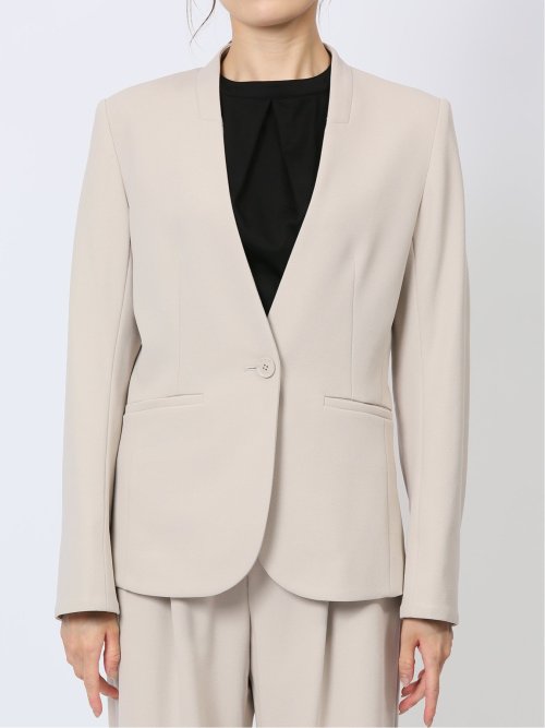 カットジョーゼット カラーレスジャケット ベージュ(セットアップ可能)