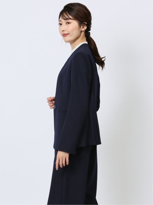 カットジョーゼット カラーレスジャケット 紺(セットアップ可能)