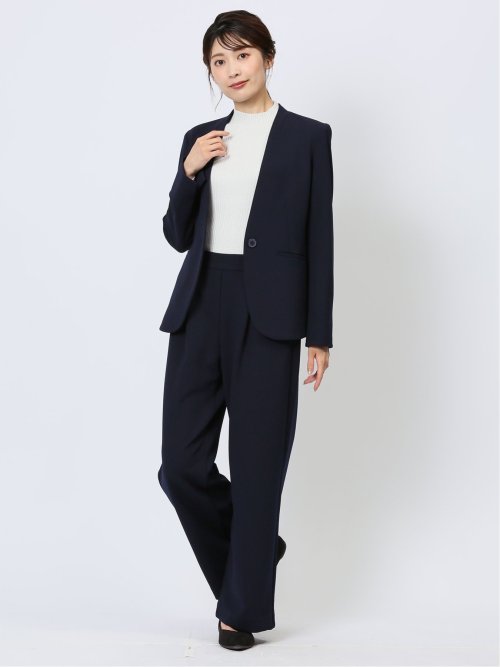 カットジョーゼット カラーレスジャケット 紺(セットアップ可能)