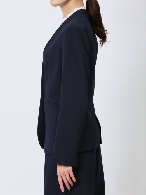 カットジョーゼット カラーレスジャケット 紺(セットアップ可能)