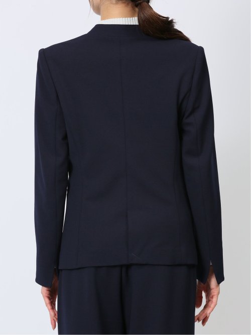 カットジョーゼット カラーレスジャケット 紺(セットアップ可能)