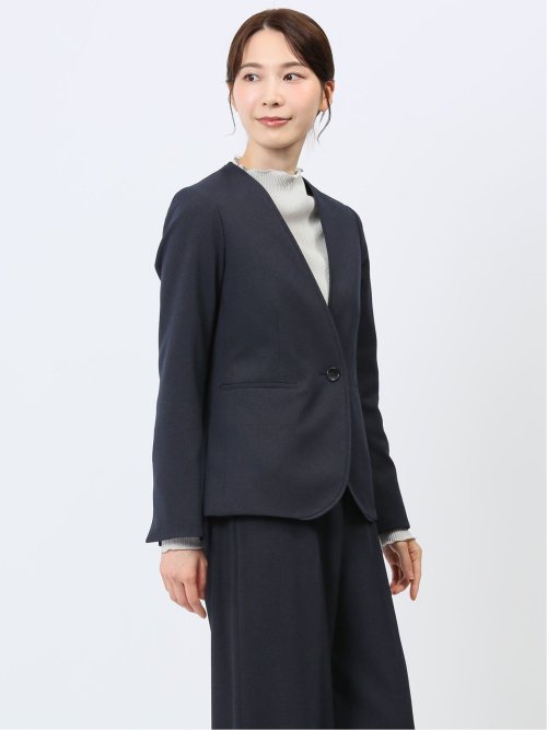 ウーリッシュ カラーレスジャケット ピンドット紺(セットアップ可能)