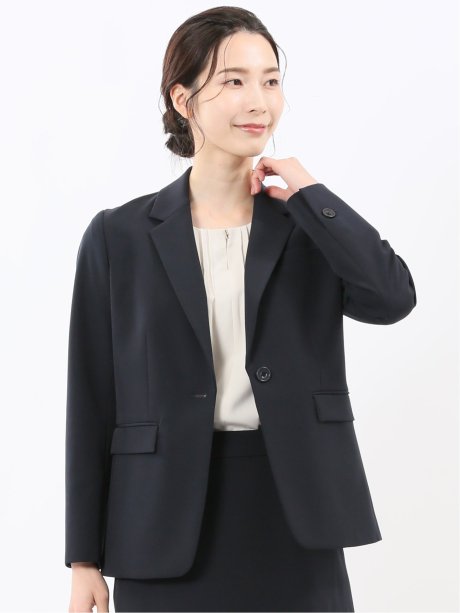 ストレッチウォッシャブル ダブルクロス リラクシング 1ボタンジャケット 紺(セットアップ可能)