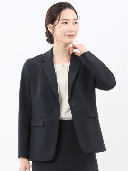 ストレッチウォッシャブル ダブルクロス リラクシング 1ボタンジャケット 紺(セットアップ可能)