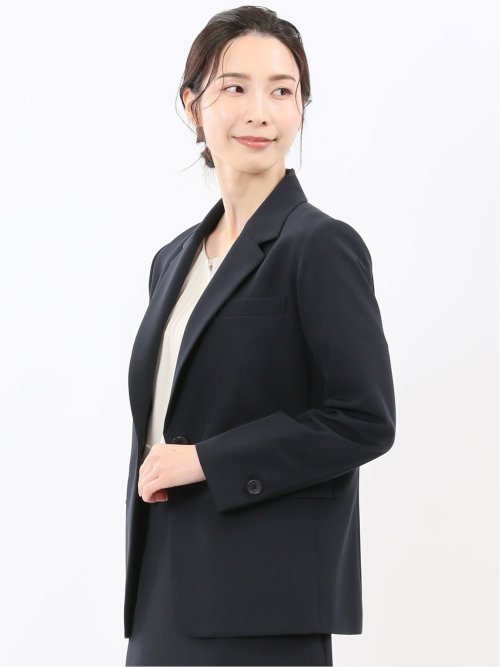 ストレッチウォッシャブル ダブルクロス リラクシング 1ボタンジャケット 紺(セットアップ可能)