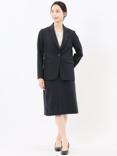 ストレッチウォッシャブル ダブルクロス リラクシング 1ボタンジャケット 紺(セットアップ可能)