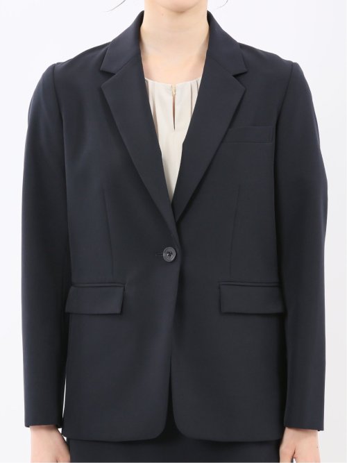 ストレッチウォッシャブル ダブルクロス リラクシング 1ボタンジャケット 紺(セットアップ可能)