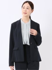 ジャケット レディース ビジネス セットアップ可能 ストレッチ ウォッシャブル UV イージーケア 1ボタン カラーレス ダブルクロス 紺