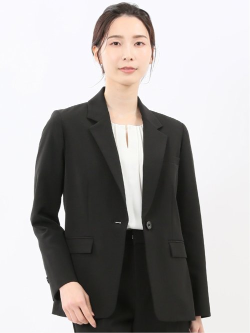 ストレッチウォッシャブル ダブルクロス リラクシング 1ボタンジャケット 黒(セットアップ可能)