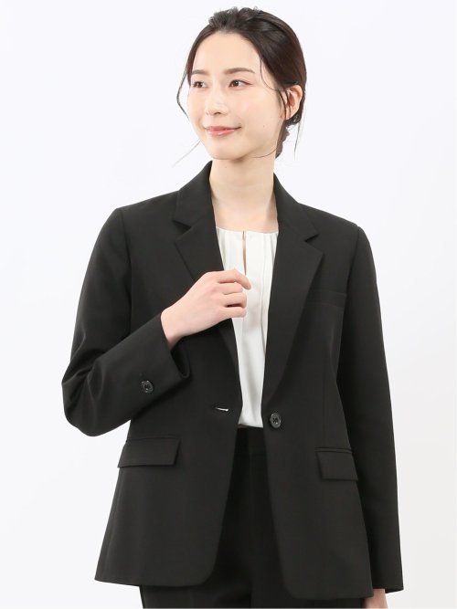 ストレッチウォッシャブル ダブルクロス リラクシング 1ボタンジャケット 黒(セットアップ可能)