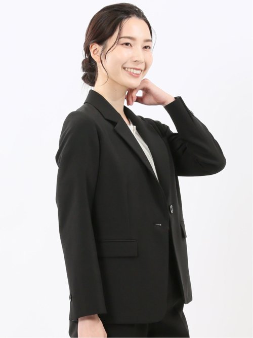 ストレッチウォッシャブル ダブルクロス リラクシング 1ボタンジャケット 黒(セットアップ可能)