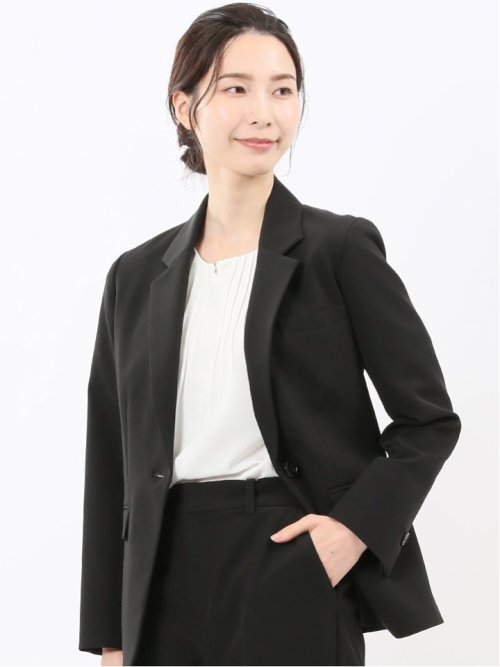 ストレッチウォッシャブル ダブルクロス リラクシング 1ボタンジャケット 黒(セットアップ可能)