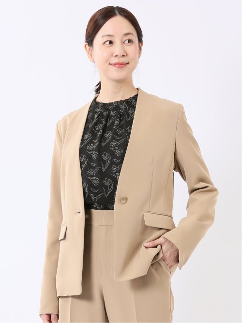 ジャケット レディース ビジネス セットアップ可能 ストレッチ ウォッシャブル UV イージーケア 1ボタン カラーレス ダブルクロス ベージュ