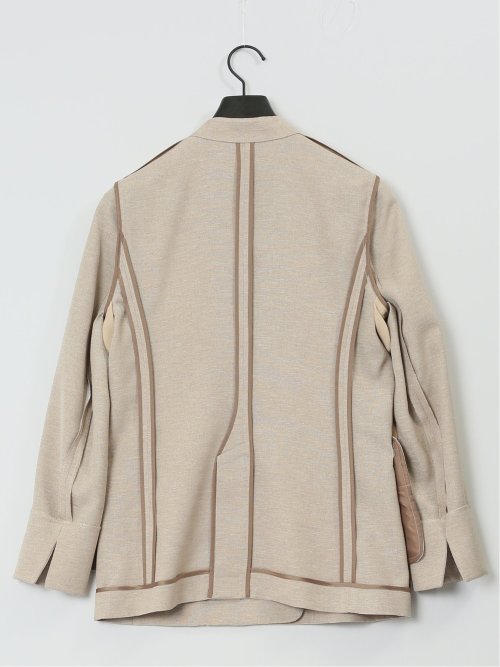 ウォッシャブル 麻調カラーレスダブルジャケット ベージュ(セットアップ可能)