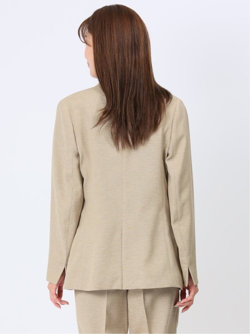 ウォッシャブル 麻調カラーレスダブルジャケット ベージュ(セットアップ可能)