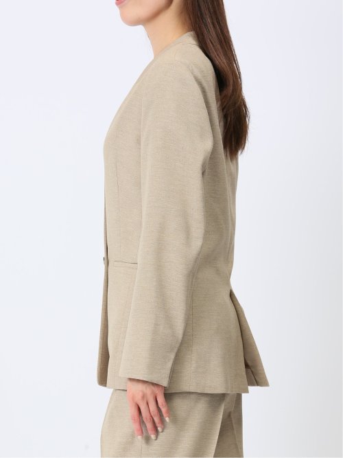 ウォッシャブル 麻調カラーレスダブルジャケット ベージュ(セットアップ可能)