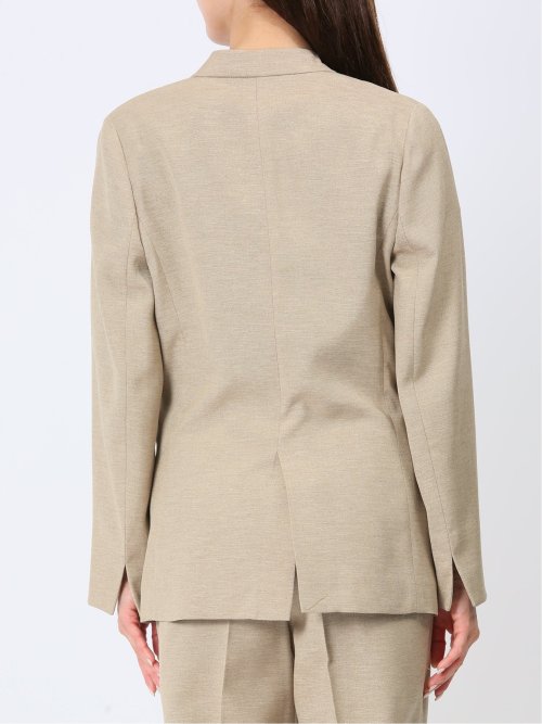 ウォッシャブル 麻調カラーレスダブルジャケット ベージュ(セットアップ可能)