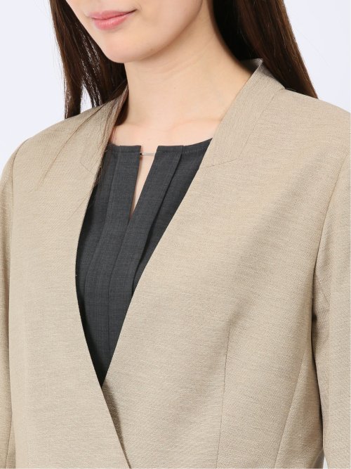 ウォッシャブル 麻調カラーレスダブルジャケット ベージュ(セットアップ可能)