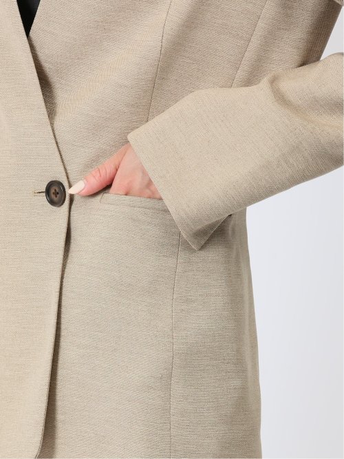 ウォッシャブル 麻調カラーレスダブルジャケット ベージュ(セットアップ可能)