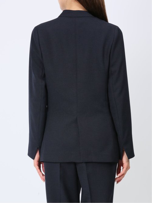 ウォッシャブル 麻調カラーレスダブルジャケット 紺(セットアップ可能)