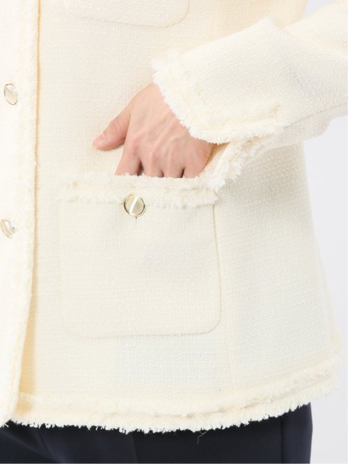 ファンシーツイード ノーカラージャケット アイボリー