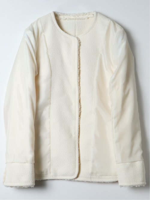 ファンシーツイード ノーカラージャケット アイボリー