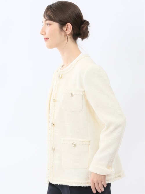 ファンシーツイード ノーカラージャケット アイボリー