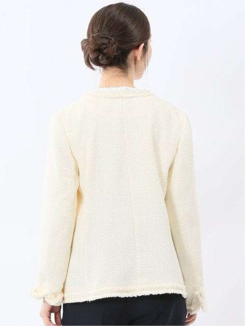 ファンシーツイード ノーカラージャケット アイボリー