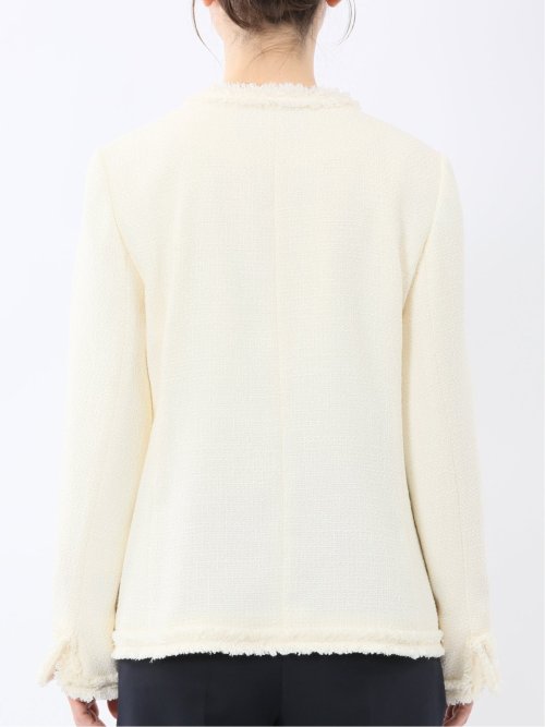 ファンシーツイード ノーカラージャケット アイボリー