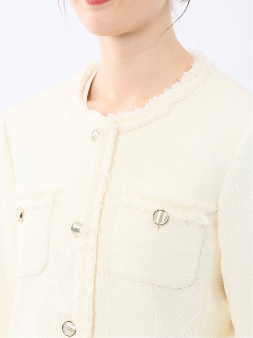 ファンシーツイード ノーカラージャケット アイボリー