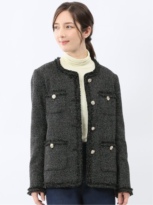 ファンシーツイード ノーカラージャケット 黒(S 05黒): ジャケット