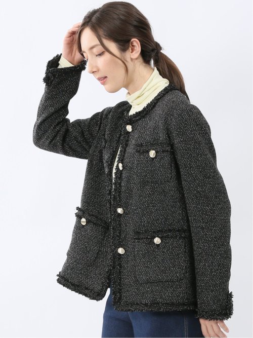 ファンシーツイード ノーカラージャケット 黒