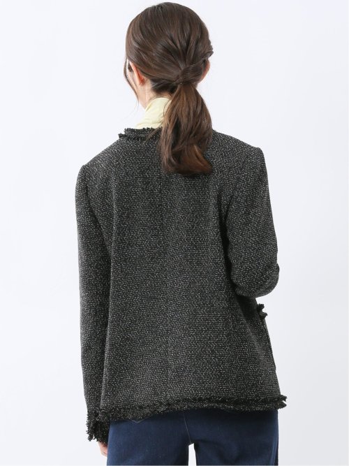 ファンシーツイード ノーカラージャケット 黒