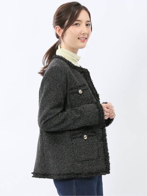 ファンシーツイード ノーカラージャケット 黒