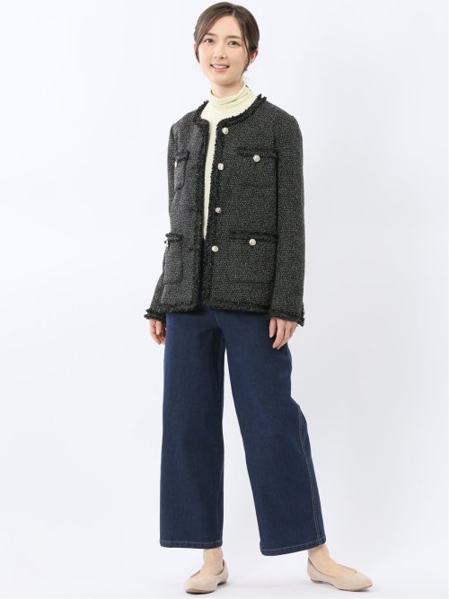 ファンシーツイード ノーカラージャケット 黒