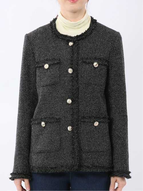 ファンシーツイード ノーカラージャケット 黒