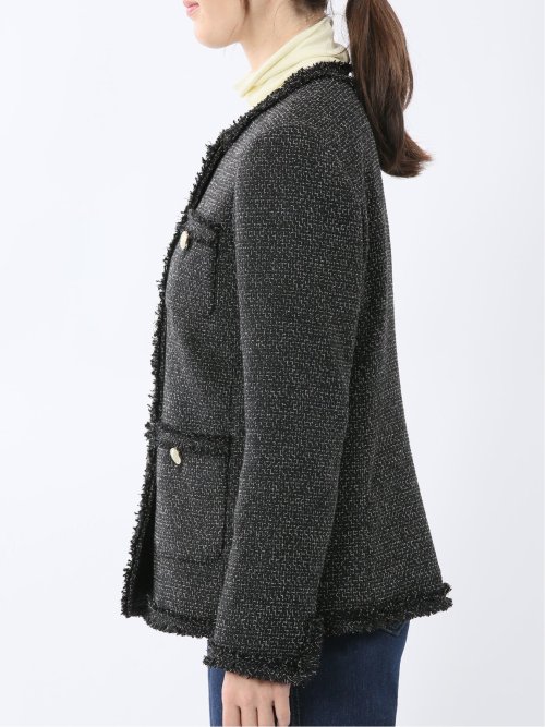ファンシーツイード ノーカラージャケット 黒