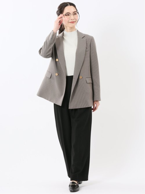 ストレッチウォッシャブル チェック柄 リラクシング ダブルジャケット