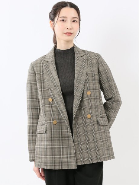 ストレッチウォッシャブル チェック柄 リラクシング ダブルジャケット