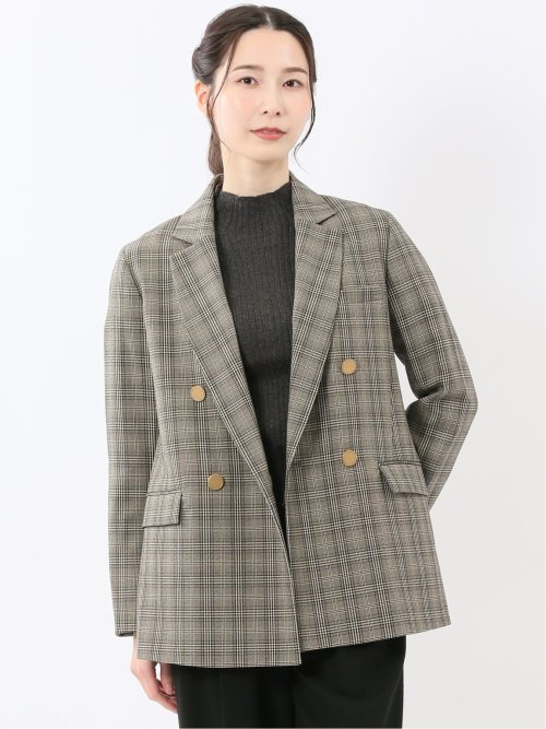 ストレッチウォッシャブル チェック柄 リラクシング ダブルジャケット