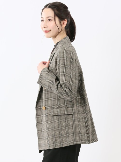 タカキュー TAKAQ グレー系チェック チェスターコート スタンドカラー ストレッチウォッシャブル チェック柄 リラクシング ダブルジャケット