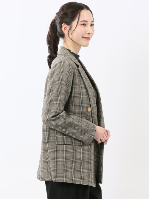 ストレッチウォッシャブル チェック柄 リラクシング ダブルジャケット