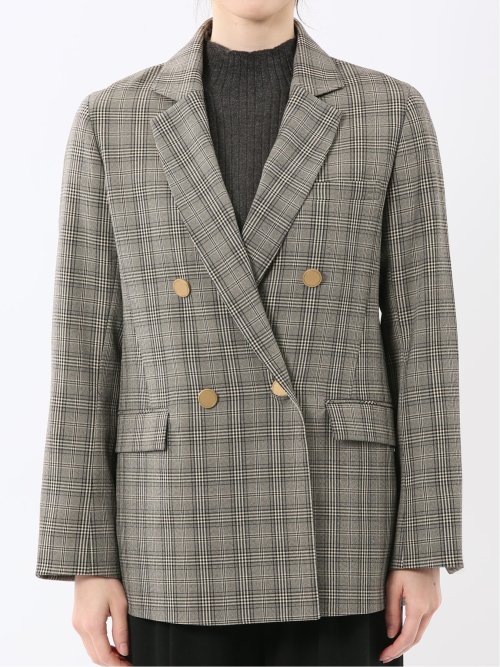 ストレッチウォッシャブル チェック柄 リラクシング ダブルジャケット