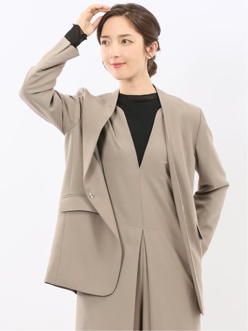 ストレッチウォッシャブル ウーリッシュ ノーカラージャケット(セットアップ可能)