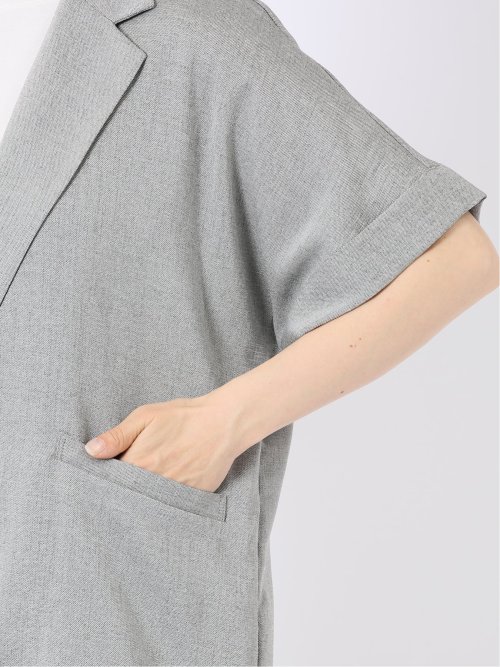 リネン調 シャーク 半袖 ジャケット(セットアップ可能)