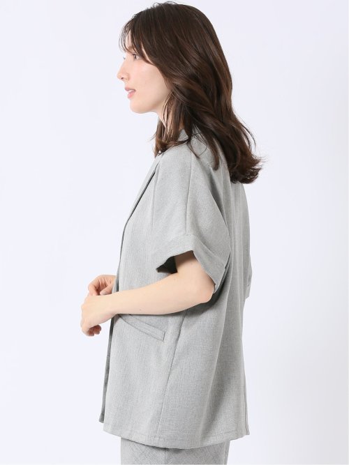 リネン調 シャーク 半袖 ジャケット(セットアップ可能)