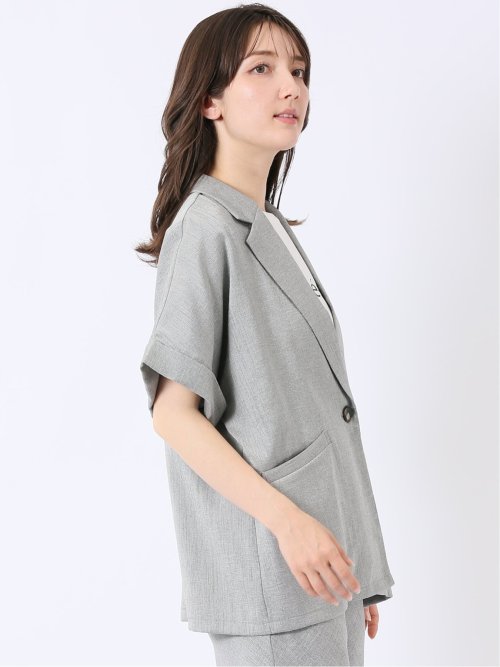 リネン調 シャーク 半袖 ジャケット(セットアップ可能)